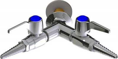 Chicago Faucets LGB1-31C-65 Dual Valve with Y Pattern Wall Flange at 90 Degrees, Full Flow Laboratory Serrated Nozzle with Check Valve, 2-Pack Laboratory Index Buttons, AIR, GAS