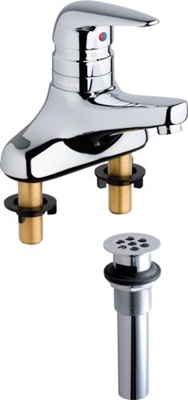 Chicago Faucets 420-GDT41E2805ABCP Single Lever Hot and Cold Water Mixing Sink Faucet, Scald Protection, 4" Fixed Centers, 0.5 GPM Econo-Flo Non-Aerating Spray, Grid Strainer Waste