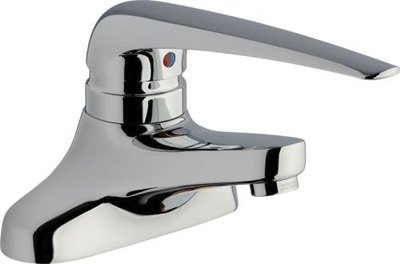 Chicago Faucets 420-T41E2805-717AB Manual Sink Faucet, Scald Protection, Deck Mounted, 4" Fixed Centers, 0.5 GPM Econo-Flo Non-Aerating Spray, 7-1/4" Lever Handle