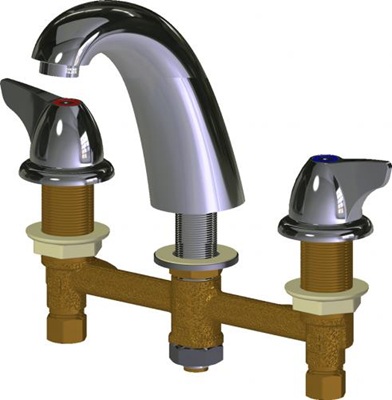 Chicago Faucets 405-E37VP1000XKAB Concealed Hot and Cold Water Sink Faucet, 8" Fixed Centers, 1.5 GPM Non-Aerating Outlet, 2" Canopy Single Wing Handle