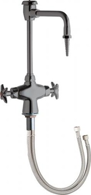 Chicago Faucets 930-SAM Hot and Cold Water Mixing Faucet, 6" Gooseneck Spout with Atmospheric Vacuum Breaker, Satin Antimicrobial Finish