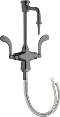 Chicago Faucets 930-VR317SAM Hot and Cold Water Mixing Faucet, 6" Gooseneck Spout with Atmospheric Vacuum Breaker, 4" Wristblade Handle with Satin Antimicrobial Finish