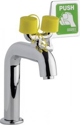 Chicago Faucets 8450-TE64VPABCP Retrofit Emergency Eyewash with Faucet, 1.0 GPM Non-Aerating Laminar Outlet, Thermostatic Mixing Valve with Cold Water Bypass