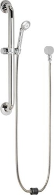 Chicago Faucets 152-ADCP Wall Mounted 2.5 GPM Hand Spray, Two 34" Stainless Steel Hoses with Auto Drain and 24" ADA Grab Bar