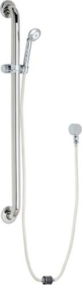 Chicago Faucets 154-LADPVCW Wall Mounted 1.5 GPM Hand Spray, Two 34" White Vinyl Hoses with Auto Drain and 36" ADA Grab Bar