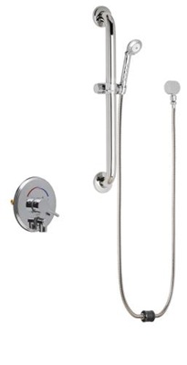 Chicago Faucets SH-PB4-00-043 Tub and Shower System, Pressure Balancing with Auto Drain, 1.5 GPM Hand Spray with Two 34" Stainless Steel Hoses, 24" Wall Mounted ADA Grab Bar