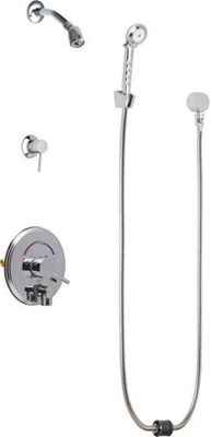 Chicago Faucets SH-PB4-33-040 Tub and Shower System, Pressure Balancing with Auto Drain, 1.5 GPM Shower Head with Swivel Ball Joint, Auto Drain Hose and Hand Spray