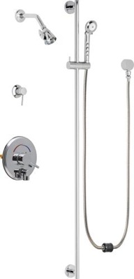 Chicago Faucets SH-PB4-37-042 Tub and Shower System, Pressure Balancing with Auto Drain, 1.5 GPM Shower Head with Adjustable Spray Pattern, Auto Drain Hose and 1.5 GPM Hand Spray, 48" Wall Mounted Slide Bar with Hand Spray Holder