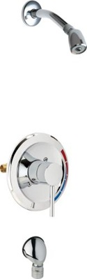 Chicago Faucets SH-PB5-03-000 Pressure Balancing Tub and Shower Valve with Auto Drain, Shower Head with Swivel Ball Joint 1.5 GPM