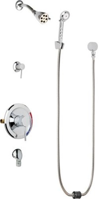 Chicago Faucets SH-PB5-31-040 Tub and Shower System, Pressure Balancing with Auto Drain, 2.5 GPM Shower Head with Adjustable Spray Pattern, Auto Drain Hose and 1.5 GPM Hand Spray