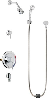 Chicago Faucets SH-PB5-37-040 Tub and Shower System, Pressure Balancing with Auto Drain, 1.5 GPM Shower Head with Adjustable Spray Pattern, Auto Drain Hose and 1.5 GPM Hand Spray