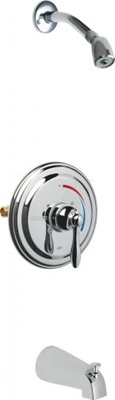 Chicago Faucets SH-TP1-02-100 Round Thermostatic Pressure Balancing Tub and Shower Fitting, 2.5 GPM Shower Head with Swivel Ball Joint, Tub Spout with Diverter