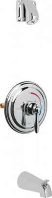 Chicago Faucets SH-TP1-04-100 Round Thermostatic Pressure Balancing Tub and Shower Fitting, 2.0 GPM Ligature Resistant Shower Head, Tub Spout with Diverter