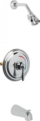 Chicago Faucets SH-TP1-06-100 Round Thermostatic Pressure Balancing Tub and Shower Fitting, 2.5 GPM Shower Head with Adjustable Spray Pattern, Tub Spout with Diverter
