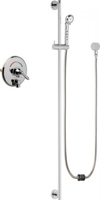 Chicago Faucets SH-TP4-00-022 Tub and Shower System with Pressure Balancing Valve and Auto Drain, 2.5 GPM Hand Spray with Two 34" Stainless Steel Hoses, 48" Wall Mounted Slide Bar with Hand Spray Holder