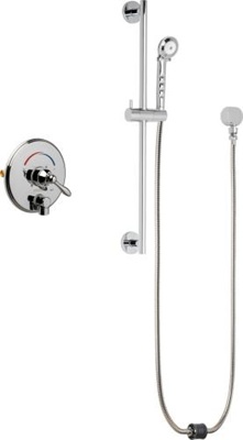 Chicago Faucets SH-TP4-00-026 Tub and Shower System with Pressure Balancing Valve and Auto Drain, 1.5 GPM Hand Spray with Two 34" Stainless Steel Hoses, 30" Wall Mounted Slide Bar with Hand Spray Holder