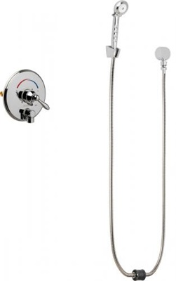 Chicago Faucets SH-TP4-00-060 Tub and Shower System with Pressure Balancing Valve and Auto Drain, 1.75 GPM Hand Spray with Two 34" Stainless Steel Hoses, Wall Mounted Hand Spray Holder