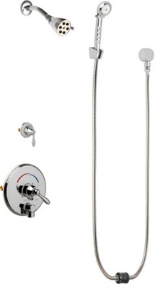 Chicago Faucets SH-TP4-21-020 Thermostatic Pressure Balancing Shower Fitting with Auto Drain, 2.5 GPM Shower Head with Adjustable Spray Pattern, 2.5 GPM Hand Spray with Two 34" Stainless Steel Hoses