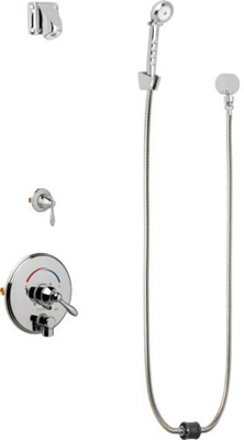 Chicago Faucets SH-TP4-24-020 Thermostatic Pressure Balancing Shower Fitting with Auto Drain, 2.0 GPM Ligature Resistant Shower Head, 2.5 GPM Hand Spray with Two 34" Stainless Steel Hoses
