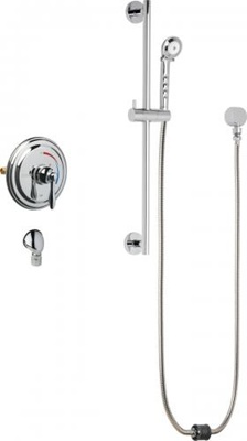 Chicago Faucets SH-TP5-00-021 Tub and Shower System with Pressure Balancing Valve and Auto Drain, 2.5 GPM Hand Spray with Two 34" Stainless Steel Hoses, 24" Wall Mounted Slide Bar with Hand Spray Holder
