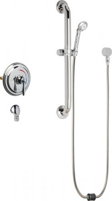 Chicago Faucets SH-TP5-00-023 Tub and Shower System with Pressure Balancing Valve and Auto Drain, 2.5 GPM Hand Spray with Two 34" Stainless Steel Hoses, 24" Wall Mounted ADA Grab Bar with Hand Spray Holder
