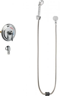 Chicago Faucets SH-TP5-00-070 Tub and Shower System with Pressure Balancing Valve and Auto Drain, 1.75 GPM Hand Spray with Two 34" Stainless Steel Hoses, Wall Mounted Hand Spray Holder
