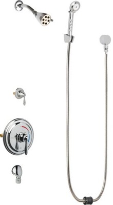 Chicago Faucets SH-TP5-21-020 Tub and Shower System with Pressure Balancing Valve and Auto Drain, 2.5 GPM Hand Spray with Two 34" Stainless Steel Hoses, Wall Mounted Hand Spray Holder and Auto Drain