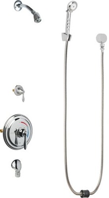 Chicago Faucets SH-TP5-22-020 Thermostatic Pressure Balancing Shower Fitting with Auto Drain, 2.5 GPM Shower Head with Swivel Ball Joint, 2.5 GPM Hand Spray with Two 34" Stainless Steel Hoses, Wall Mounted Auto Drain