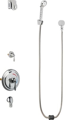 Chicago Faucets SH-TP5-24-020 Thermostatic Pressure Balancing Shower Fitting with Auto Drain, 2.0 GPM Ligature Resistant Shower Head, 2.5 GPM Hand Spray with Two 34" Stainless Steel Hoses, Wall Mounted Auto Drain