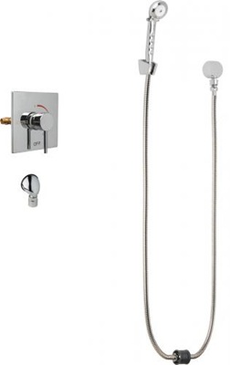 Chicago Faucets SH-TP6-00-020 Square Tub and Shower System with Pressure Balancing Valve and Auto Drain, 2.5 GPM Hand Spray with Two 34" Stainless Steel Hoses, Wall Mounted Hand Spray Holder