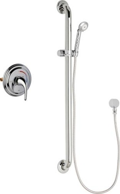 Chicago Faucets SH-TP7-00-024 Shower Fitting with Contemporary Handle, 2.5 GPM Hand Spray with 69" Stainless Steel Hose, 36" Wall Mounted ADA Grab Bar with Hand Spray Holder