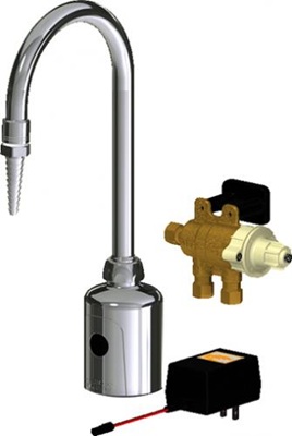 Chicago Faucets LEF-A11-11T HyTronic Touch Free Gooseneck Faucet with Laboratory Nozzle, Single Supply, AC Powered, Bluetooth Communication, Thermostatic Mixing Valve