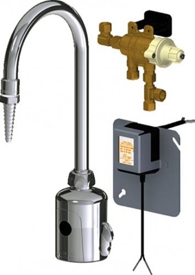 Chicago Faucets LEF-A31-21T HyTronic Touch Free Gooseneck Faucet with Laboratory Nozzle, Dual Supply, External Temperature Control, Hardwired, Bluetooth Communication, Thermostatic Mixing Valve