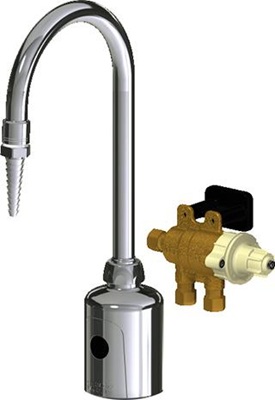 Chicago Faucets LEF-B21-01T HyTronic Touch Free Gooseneck Faucet with Laboratory Nozzle, Dual Supply, Battery Powered, Bluetooth Communication, Thermostatic Mixing Valve