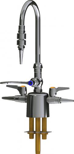 Chicago Faucets LCF1-AA-A2A3 Combination Triple Service Fixture, 5-1/4" Gooseneck Spout, 4" Wristblade Handle, Inline Atmospheric Vacuum Breaker, Laboratory Index Button, Orange with Black Letters, AIR