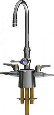 Chicago Faucets LCF1-AA-A3A2 Combination Triple Service Fixture, 5-1/4" Gooseneck Spout, 2.2 GPM Softflo Aerator, 2-3/8" Lever Handle, Laboratory Index Button, Orange with Black Letters, AIR
