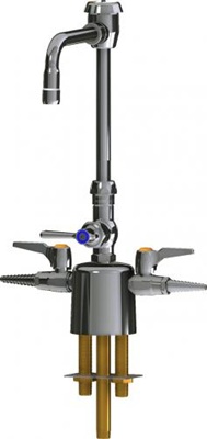 Chicago Faucets LCF1-AA-A3B2 Combination Triple Service Fixture, 6" Gooseneck Spout with Atmospheric Vacuum Breaker, 2.2 GPM Softflo Aerator, 2-3/8" Lever Handle, Laboratory Index Button, Orange with Black Letters, AIR