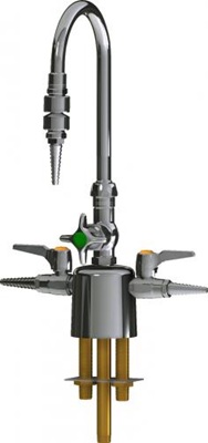 Chicago Faucets LCF1-AA-B1A3 Combination Triple Service Fixture, 5-1/4" Gooseneck Spout, 2-1/2" Cross Handle, Inline Atmospheric Vacuum Breaker, Laboratory Index Button, Orange with Black Letters, AIR