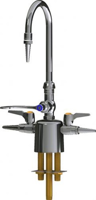 Chicago Faucets LCF1-AA-B2A1 Combination Triple Service Fixture, 5-1/4" Gooseneck Spout, Laboratory Nozzle, 4" Wristblade Handle, Laboratory Index Button, Orange with Black Letters, AIR