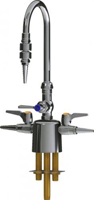 Chicago Faucets LCF1-AA-B3A3 Combination Triple Service Fixture, 5-1/4" Gooseneck Spout, 2-3/8" Lever Handle, Inline Atmospheric Vacuum Breaker, Laboratory Index Button, Orange with Black Letters, AIR