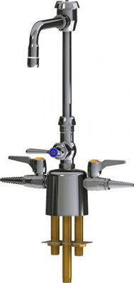 Chicago Faucets LCF1-AA-B3B2 Combination Triple Service Fixture, 6" Gooseneck Spout with Atmospheric Vacuum Breaker, 2.2 GPM Softflo Aerator, 2-3/8" Lever Handle, Laboratory Index Button, Orange with Black Letters, AIR