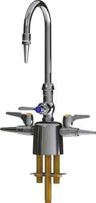 Chicago Faucets LCF1-AA-C3A1 Combination Triple Service Fixture, 5-1/4" Gooseneck Spout, Laboratory Nozzle, 2-3/8" Lever Handle, Quaturn Control-A-Flo, Laboratory Index Button, Orange with Black Letters, AIR