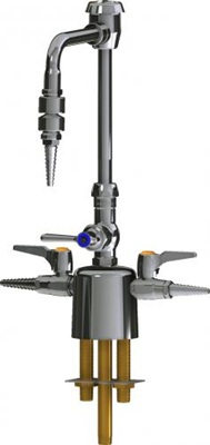 Chicago Faucets LCF1-AA-C3B3 Combination Triple Service Fixture, 6" Gooseneck Spout with Atmospheric Vacuum Breaker, 2-3/8" Lever Handle, Quaturn Control-A-Flo, Laboratory Index Button, Orange with Black Letters, AIR