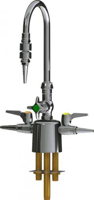 Chicago Faucets LCF1-AB-A1A3 Combination Triple Service Fixture, 5-1/4" Gooseneck Spout, 2-1/2" Cross Handle, Inline Atmospheric Vacuum Braker, Laboratory Index Buttons, AIR and VAC (Vacuum)