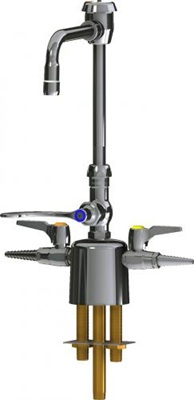 Chicago Faucets LCF1-AB-A2B2 Combination Triple Service Fixture, 6" Gooseneck Spout with Atmospheric Vacuum Breaker, 2.2 GPM Softflo Aerator, 4" Wristblade Handle, Laboratory Index Buttons, AIR and VAC (Vacuum)