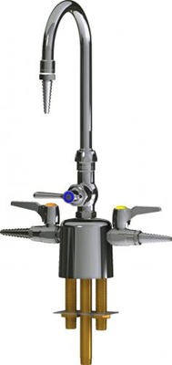 Chicago Faucets LCF1-AB-A3A1 Combination Triple Service Fixture, 5-1/4" Gooseneck Spout, Laboratory Nozzle, 2-3/8" Lever Handle, Laboratory Index Buttons, AIR and VAC (Vacuum)