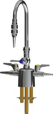 Chicago Faucets LCF1-AB-A3A3 Combination Triple Service Fixture, 5-1/4" Gooseneck Spout, 2-3/8" Lever Handle, Inline Atmospheric Vacuum Breaker, Laboratory Index Buttons, AIR and VAC (Vacuum)
