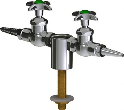 Chicago Faucets LWV1-A11-25 Turret with Two Side Outlets, Full Flow Laboratory Serrated Nozzle, 2-1/2" Metal Cross Handle and Button Indexed "CW"