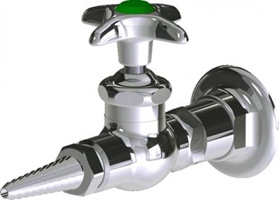 Chicago Faucets LWV1-A11-50 Single Cold Water Straight Valve with Flange, Full Flow Laboratory Serrated Nozzle, 2-1/2" Metal Cross Handle and Button Indexed "CW"