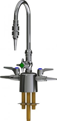 Chicago Faucets LCF1-CC-A1A3 Combination Triple Service Fixture, 5-1/4" Gooseneck Spout, Inline Atmospheric Vacuum Breaker, 2-1/2" Cross Handle, 2-Pack Laboratory Index Buttons, AIR, GAS